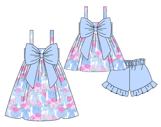 11.16 custom each style moq 5eta 4-6week Sibling Sister floral baby girl short sleeve shorts sets and dresses match design