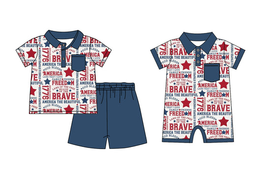 11.23 custom each style moq 5eta 4-6week Sibling Sister BRAVE baby boy short sleeve shorts sets and rompers match design