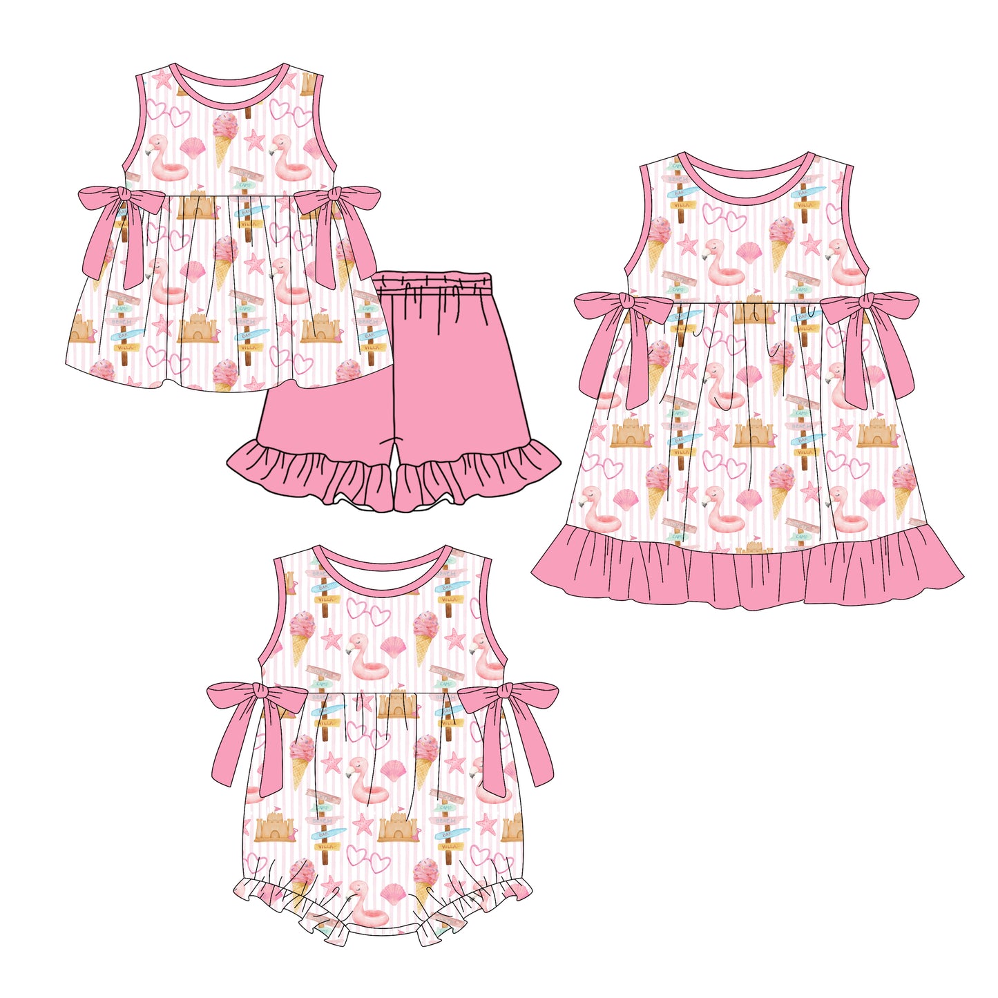 3.2 Custom moq 5 mix size Sibling Baby Girl's Sleeveless Top And Pink Shorts Set Cute Romper Dress for Summer