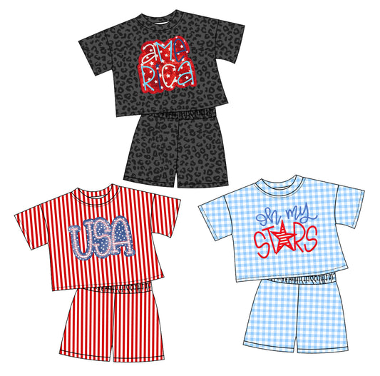 4.10 custom each style moq 5eta 4-6week Sibling Sister 4th of july baby girls short sleeve set 1 and set 3 match design