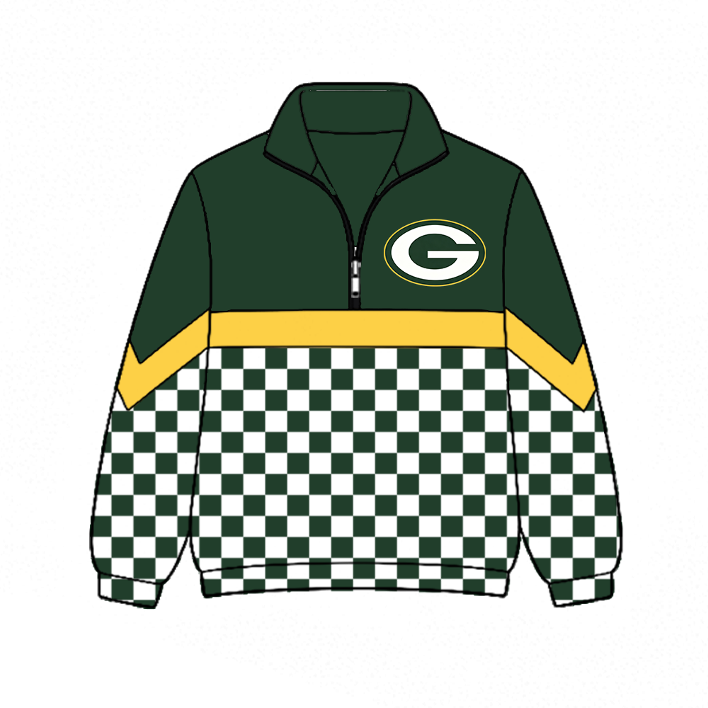 custom moq 5 mix size MSD072407 Baby Kids Checked Zip Pullover Long Sleeve Team Top