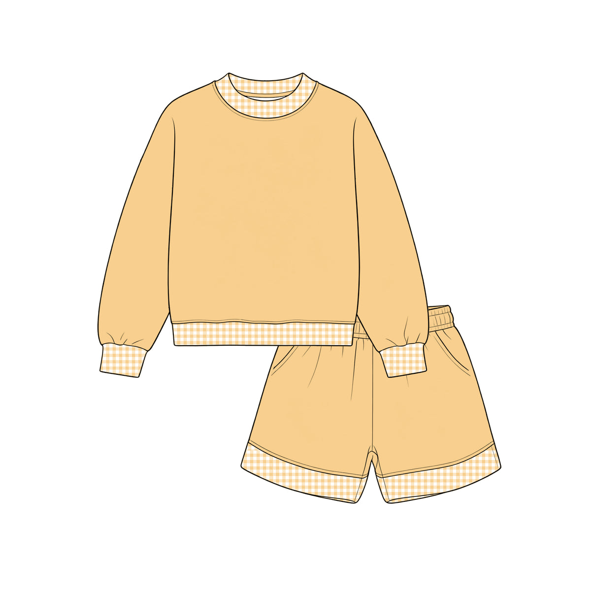 Custom moq 5 girls  Blank Cotton Fabric Sweatshirt Shorts Set Light apricot sweatshirt and shorts set