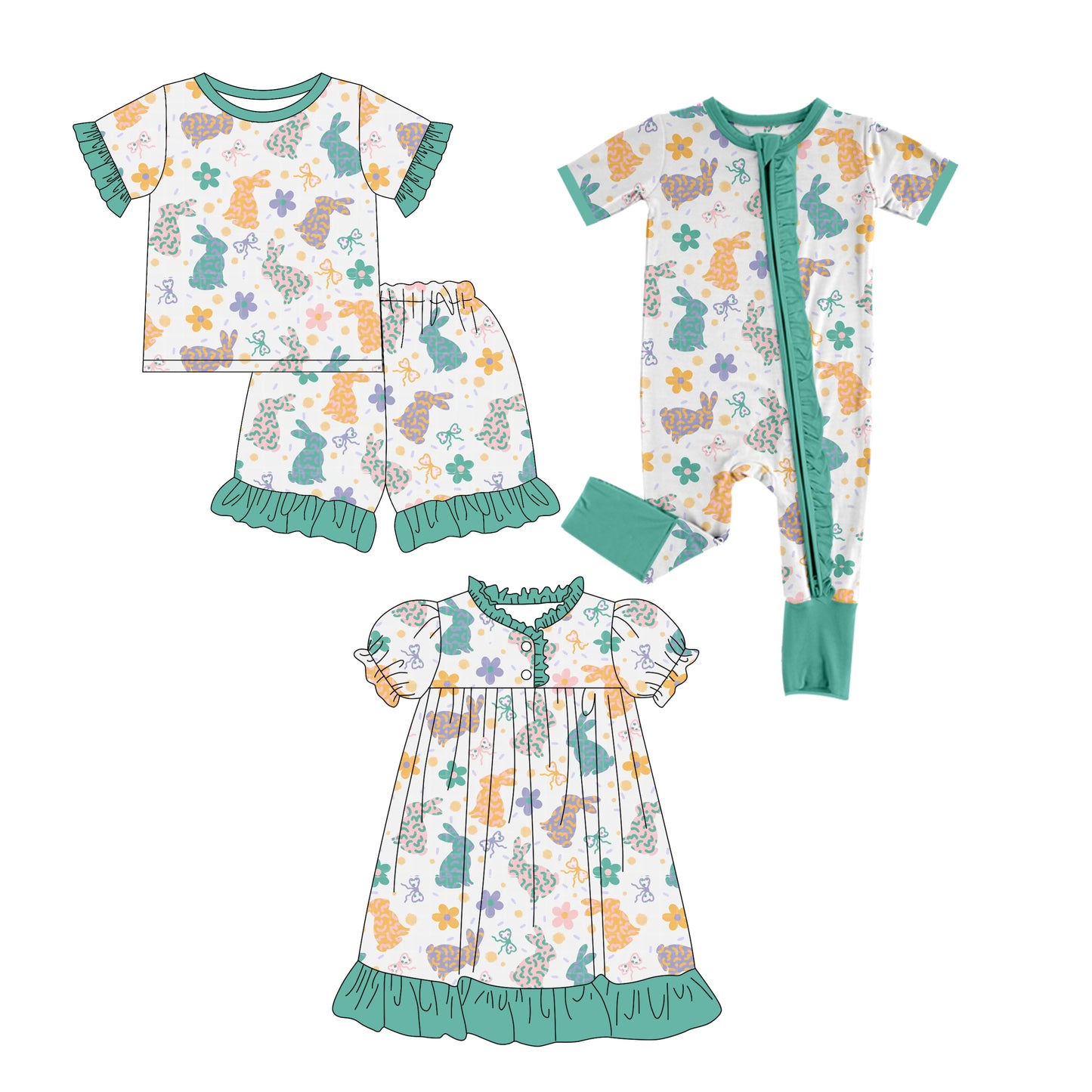 25.12.17 custom each style moq 5 eta 6-8week Sibling Sister bunny bow baby short sleeve shorts sets and romper and dress match design