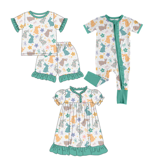 25.12.17 custom each style moq 5 eta 6-8week Sibling Sister bunny bow baby short sleeve shorts sets and romper and dress match design