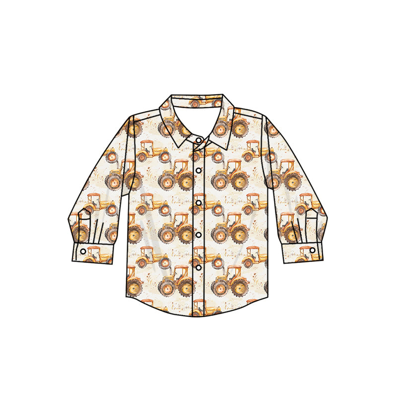 8.14 custom each style moq 5 eta 4-6week baby boys clothes excavator button long sleeve top