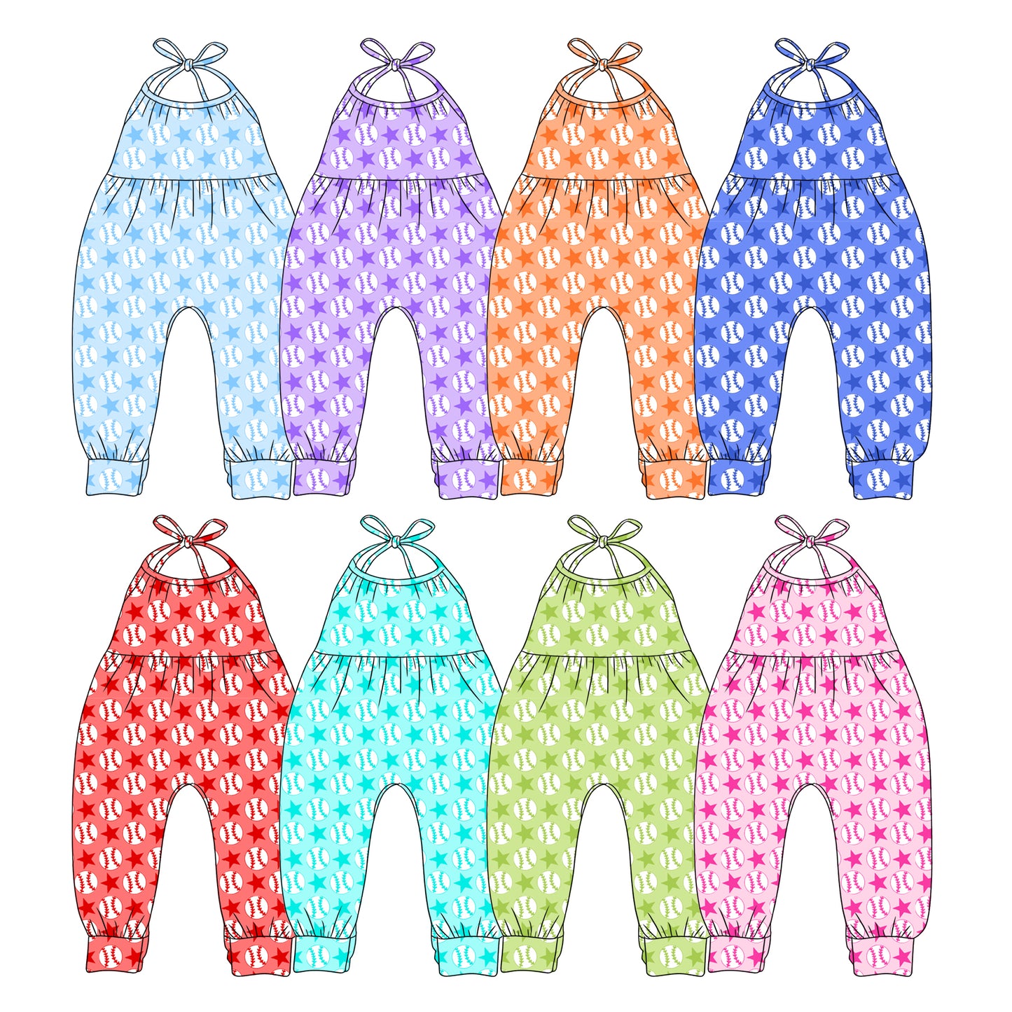 Custom moq 5 mix size Sibling Baby Girls Sleeveless Jumpsuit with ball Print Baby Girl Outfit for Summer