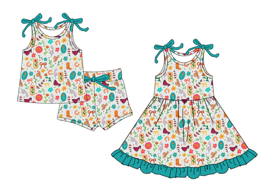 26.1.19 custom each style moq 5 eta 6-8week Sibling Sister boot hat bow baby short sleeve shorts sets and dress match design