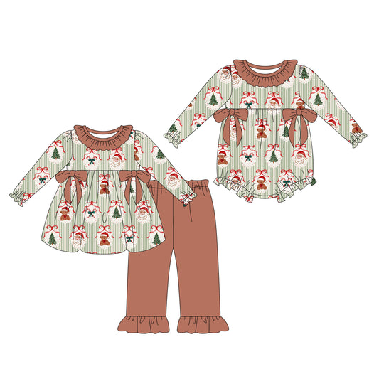 25.8.6 custom each style moq 5eta 4-6week Sibling Sister Christmas bow baby girl long sleeve pants sets and rompers match family design