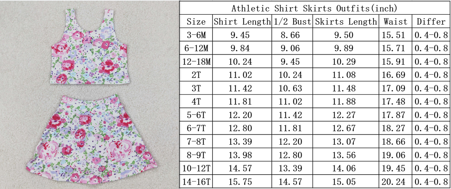 RTS NO MOQ GSD1989 Pink and purple flower and leaf sleeveless pants skirt yoga set
