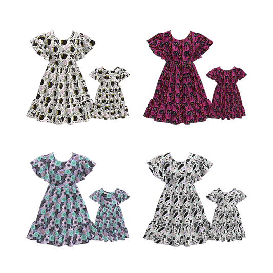 Custom moq 5 each style eta 6-7weeks halloween baby girl short sleeve dress and adult dress-25.7.16