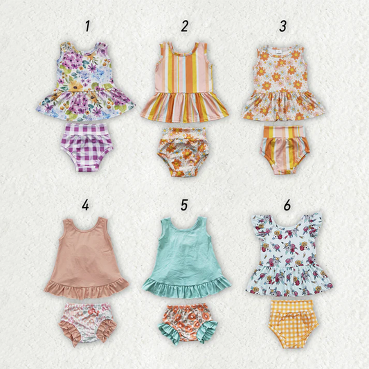 RTS NO MOQ baby girls clothes short sleeve briefs sets