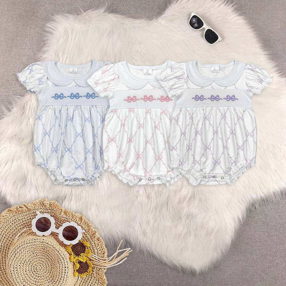 RTS baby girls clothes bow Short Sleeve rompers