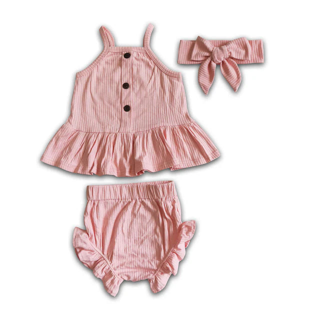 RTS NO MOQ Sibling Baby Girls cotton pink bummie sets