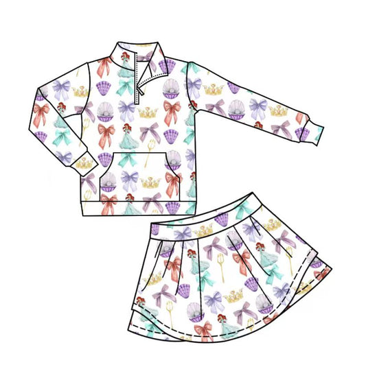 Custom moq 5 mix size milk silk summer baby girls clothes bow long sleeve skirts sets-25.11.10