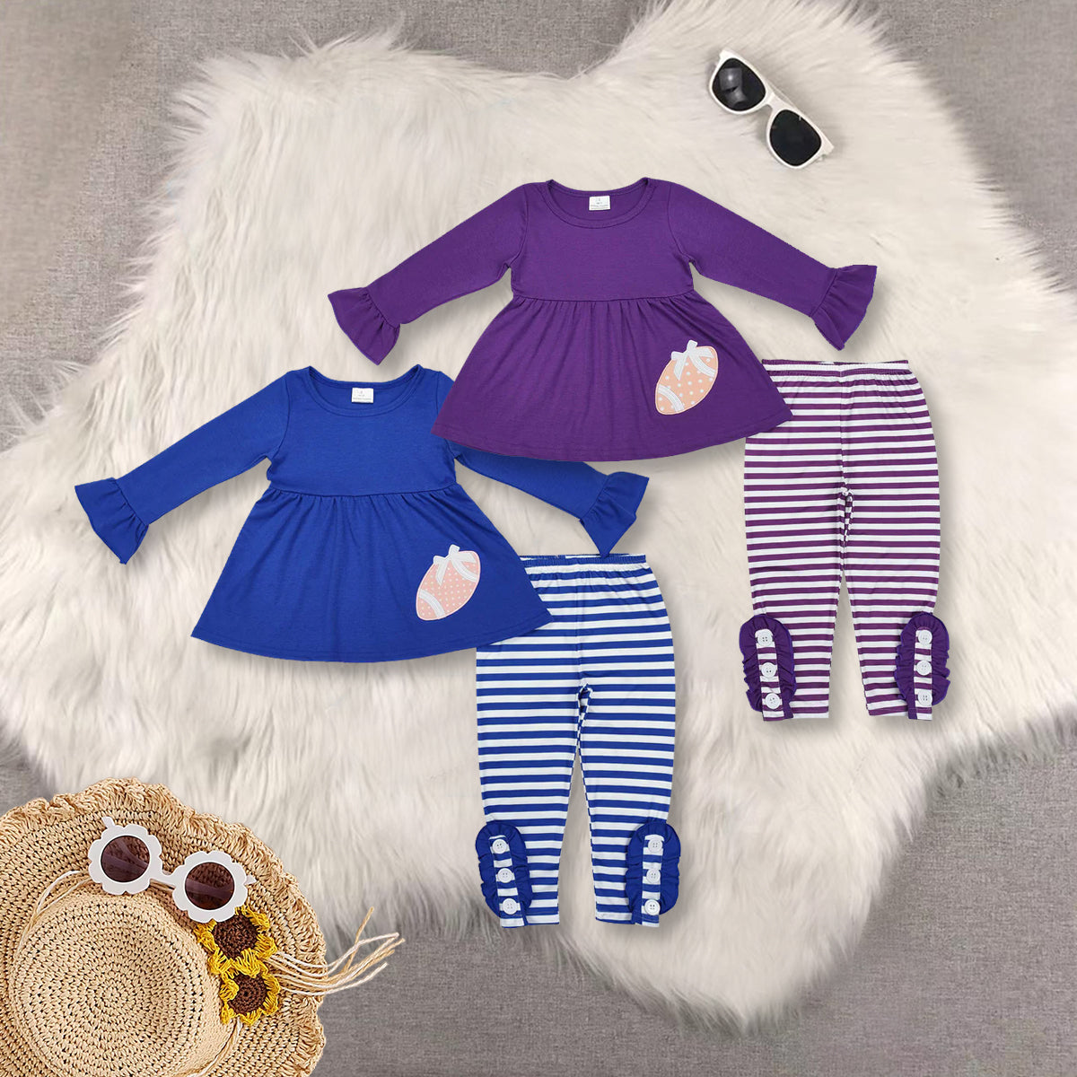 RTS NO MOQ Sibling Baby girl clothes embroidery rugby Long Sleeve Pants Sets