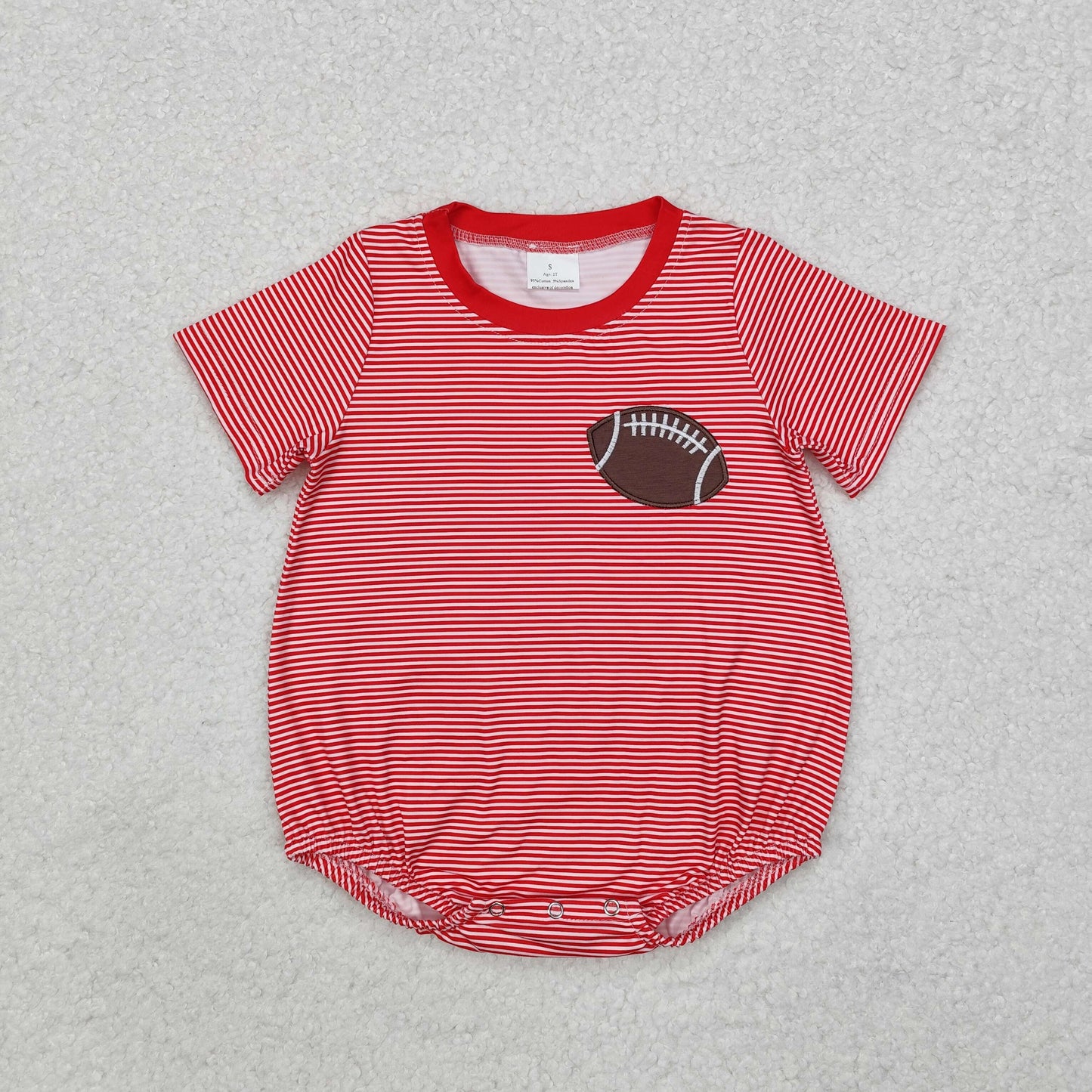RTS NO MOQ（In Stock）SR1956 Embroidered Rugby Red Striped Short Sleeve Jumpsuit