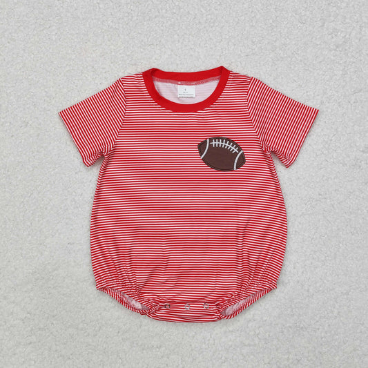 RTS NO MOQ ETA 5/7days arrived SR1956 Embroidered Rugby Red Striped Short Sleeve Jumpsuit