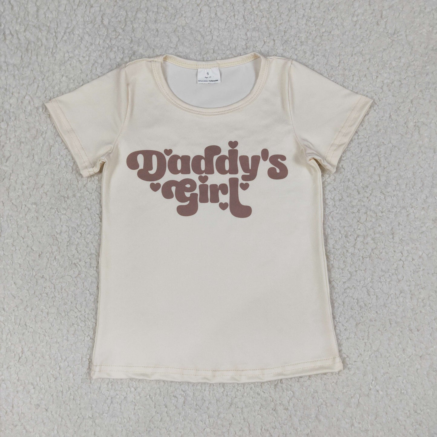 RTS NO MOQ（In Stock) GT1567 Daddy's Girl Letter Beige Short-Sleeve Top