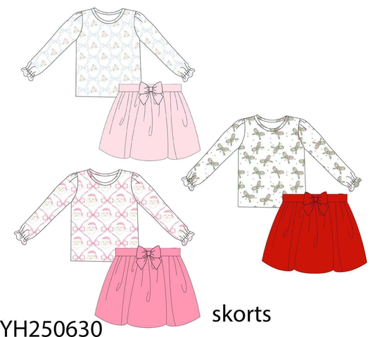 Custom moq 5 each style eta 6-7weeks baby girls summer bow long sleeve skirt sets