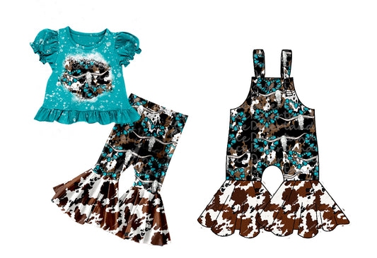 25.10.9 custom each style moq 8 eta 6-8week Sibling Sisters cow head baby girl short sleeve shorts sets and jumpsuit match family design