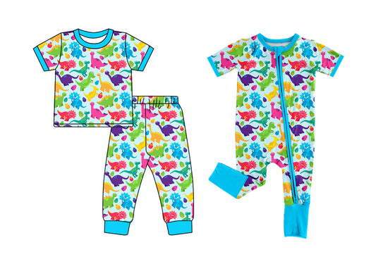 26.1.12 custom each style moq 5 eta 6-8week Sibling Sisters dinosaur baby boy clothes short sleeve pants sets and romper match family design