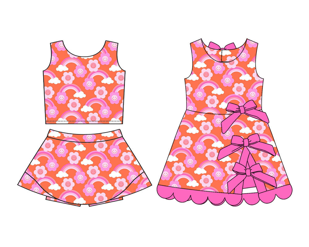 3.6 Custom moq 5 mix size Sibling Baby Girls Pink Sleeveless Top And Skirt Sets Dress Yoga Outfit