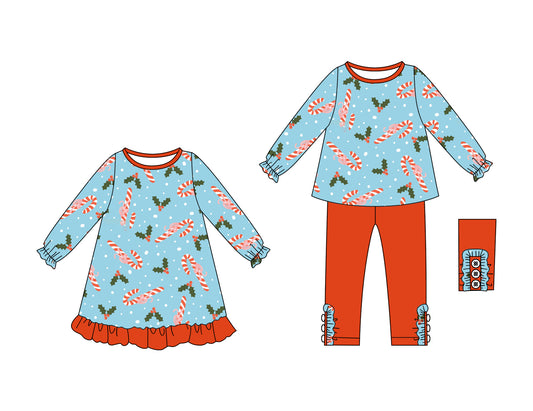 25.6.30 custom each style moq 5eta 4-6week Sibling Sisters Christmas baby girl long sleeve pants sets and dress match family design