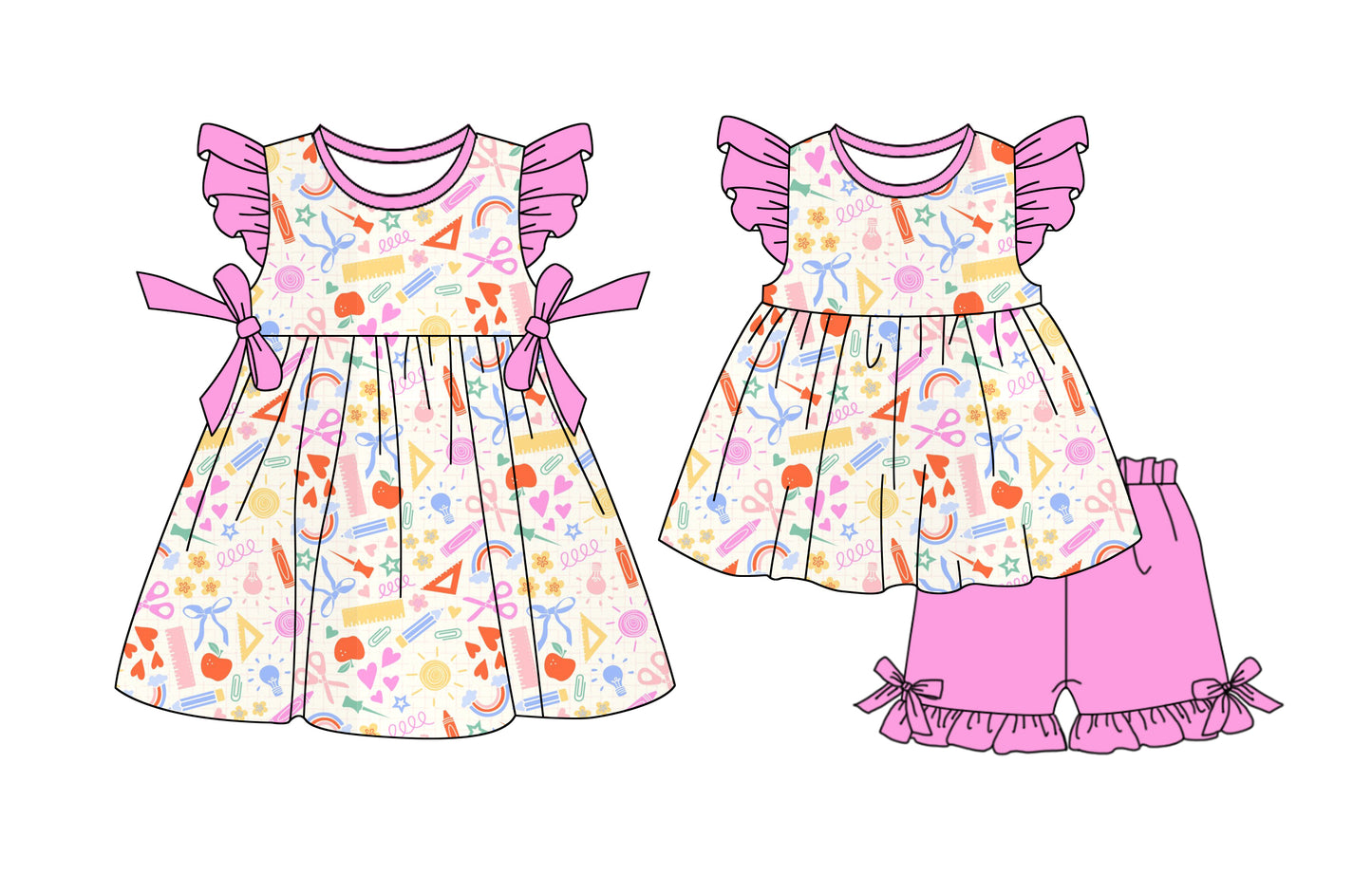 25.12.23 custom each style moq 5 eta 6-8week Sibling Sister apple pencil baby short sleeve shorts sets and dress match design