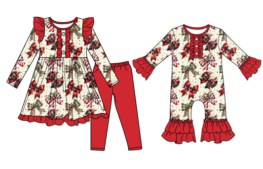 25.6.26 custom each style moq 5eta 4-6week Sibling Sisters bow baby girl long sleeve pants sets and rompers match family design
