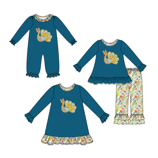 25.7.16 custom each style moq 5eta 4-6week Sibling Sisters turkey baby girl long sleeve pants sets and dress and rompers match family design