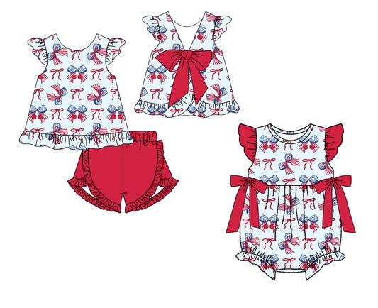 Custom moq 5 mix size Sibling Baby Girl Print Romper Set Sleeveless Top And Shorts 4th of July Outfit for Spring/Summer