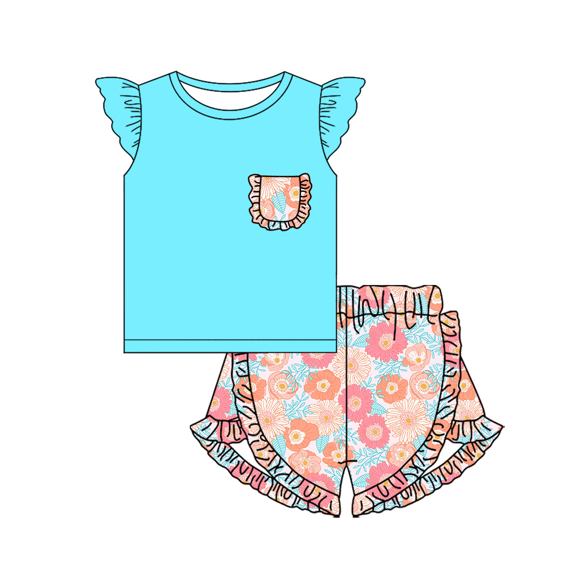 25.10.31 custom each style moq 5 eta 6-8week Sibling Sisters floral baby girl clothes short sleeve shorts sets 6 match family design
