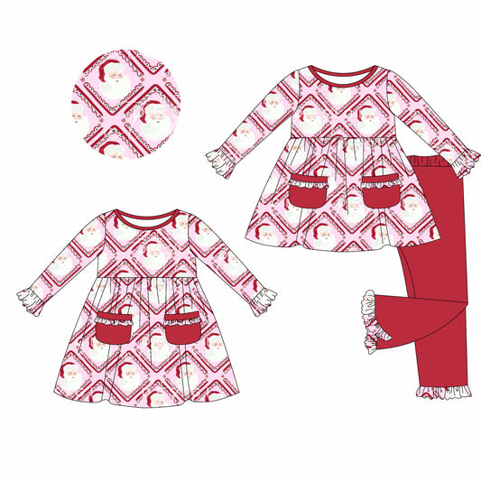 25.5.17 custom each style moq 5eta 4-6week Sibling Sisters Christmas baby girl long sleeve pants sets and dress match family design