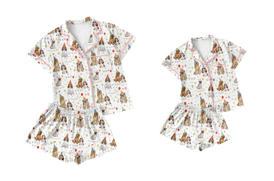 25.11.12 custom each style moq 5 eta 6-8week Sibling Sister puppy short sleeve shorts sets and adult set match design