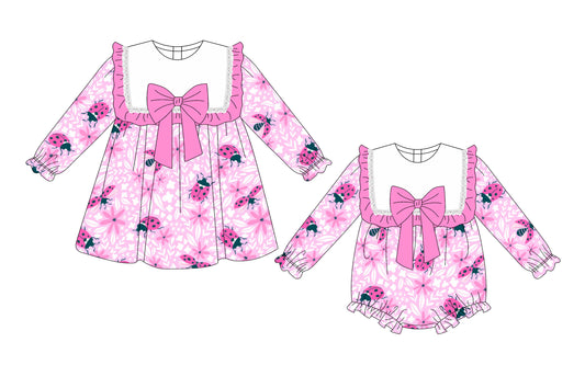 25.10.2 custom each style moq 8 eta 6-8week Sibling Sisters floral baby girl long sleeve dress and rompers match family design
