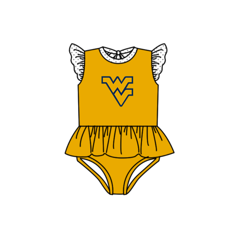 Custom moq 5 mix size milk silk summer teams baby girl boys clothes Yellow Two-Piece Swimsuit Set One Piece Swimsuits boy swim trunks