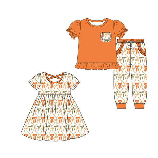 4.30 custom each style moq 5eta 4-6week Sibling Sister bow baby girl pants sets and dress match family design