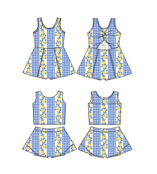 4.2 custom each style moq 5eta 4-6week Sibling Sister floral baby girls clothes Short sleeve yoga dress 1 and dress 2 match family design