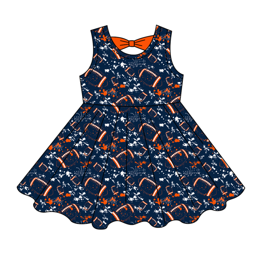 Custom moq 5 mix size milk silk summer teams Baby Girls Football  Sleeveless Bow Back Cutout Knee Length Dresses