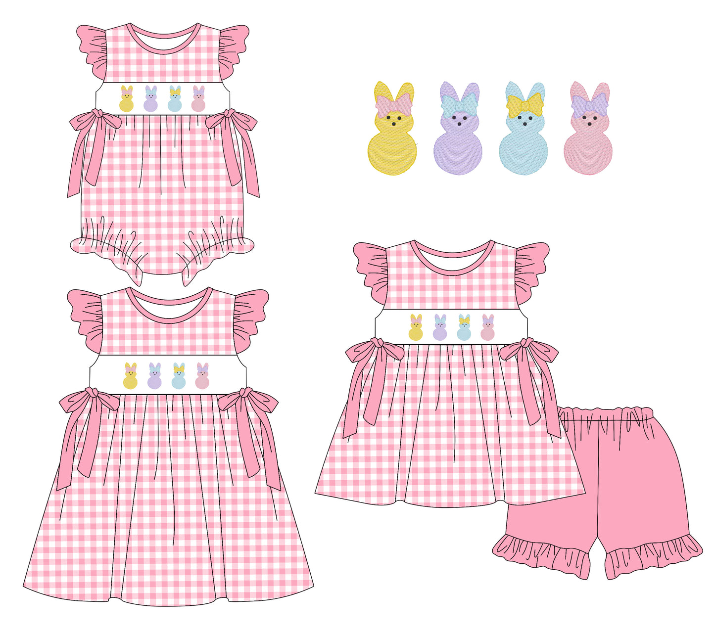 25.12.20 custom each style moq 5 eta 6-8week Sibling Sister bunny bow baby short sleeve shorts sets and romper and dress match design
