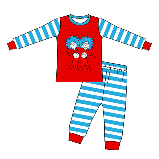 10.19 custom each style moq 5eta 4-6week baby boys clothes dr seuss long sleeve blue and white striped pants sets
