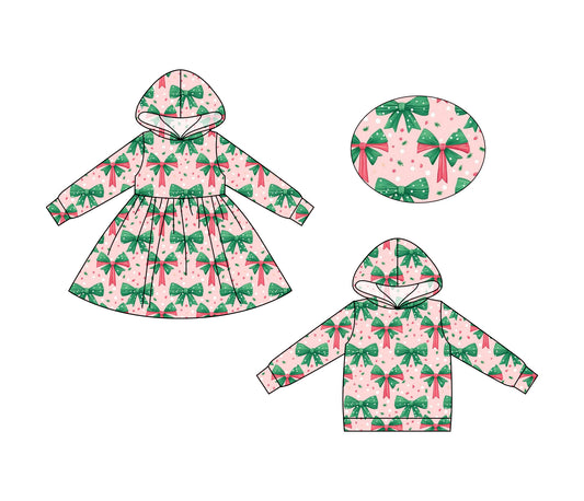 25.6.21 custom each style moq 5eta 4-6week Sibling Sisters Christmas bow baby girls long sleeve dress and top match family design