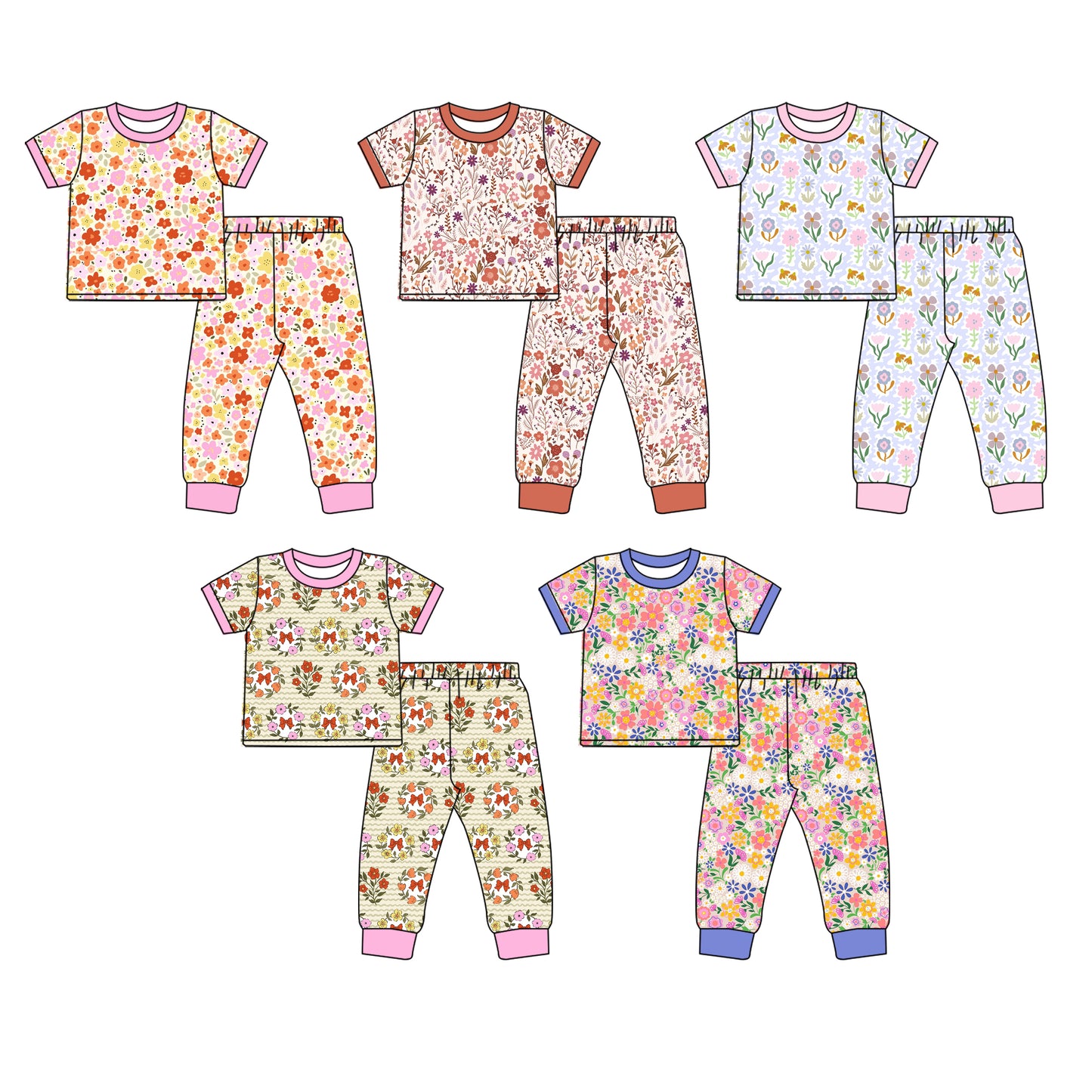 25.10.10 custom each style moq 5 eta 6-8week Sibling Sisters floral baby girl short sleeve pants sets 5 match family design