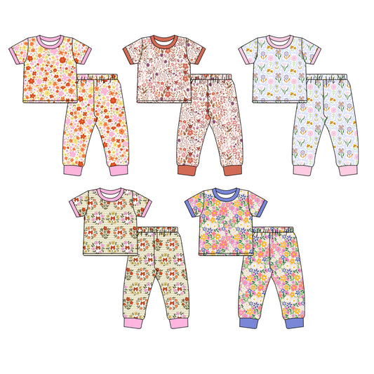 25.10.10 custom each style moq 5 eta 6-8week Sibling Sisters floral baby girl short sleeve pants sets 5 match family design