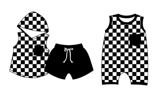 11.11 custom each style moq 5eta 4-6week Sibling Sister black and white plaid baby girl short sleeve shorts sets and rompers match design