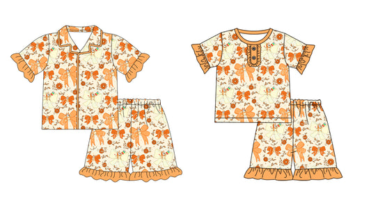 3.27 custom each style moq 5eta 4-6week Sibling Sister bow floral baby girls short sleeve set and set 2 match design