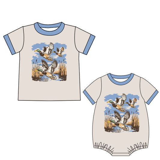 4.21 custom each style moq 5eta 4-6week Sibling Sister duck baby boy short sleeve rompers and top match family design