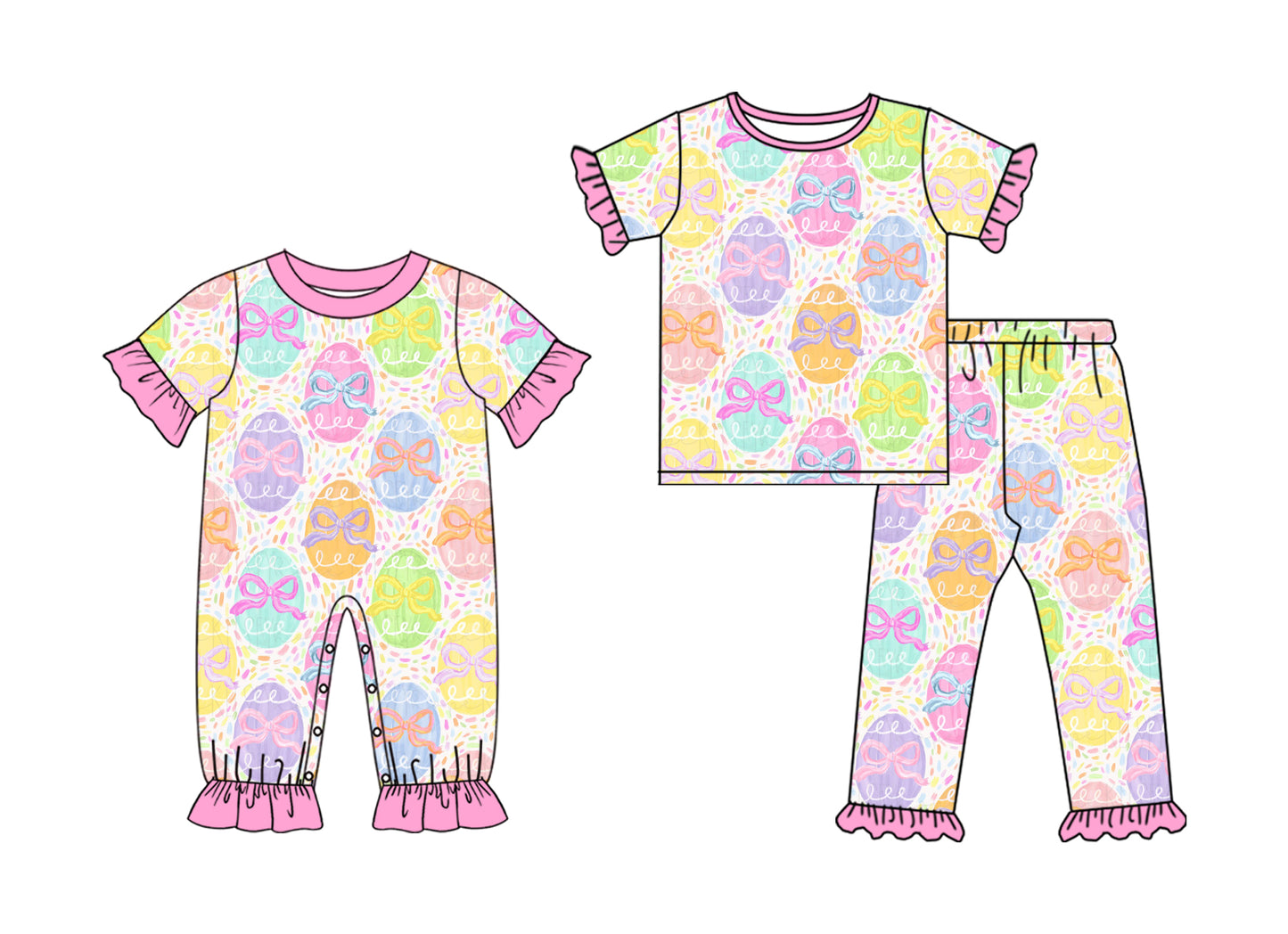 25.10.4 custom each style moq 8 eta 6-8week Sibling Sisters easter bow baby girl clothes short sleeve pants sets and romper match family design