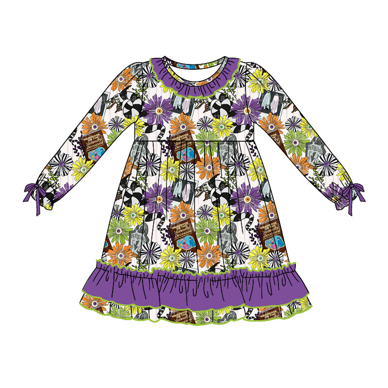 8.3 custom each style moq 5eta 4-6week Sibling Sister floral purple baby girls sets and dress and rompers match family design