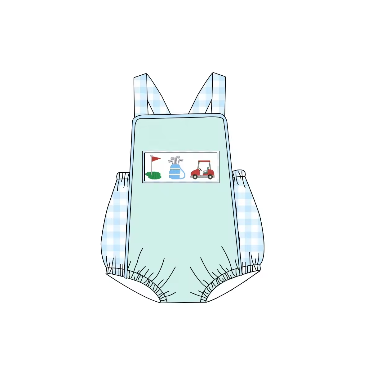 5.21custom each style moq 5eta 4-5week Sibling Sister Golf series print blue plaid green girls and boys outfits and baby romper match family design
